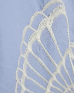 Blue Cotton Shell Embroidered Hem Shirt