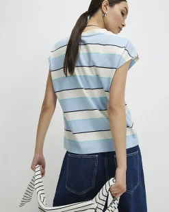 Blue Cotton Stripe Short Sleeve T-shirt