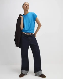 Blue Cotton Twist Front T-shirt