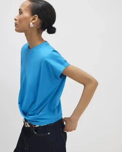 Blue Cotton Twist Front T-shirt