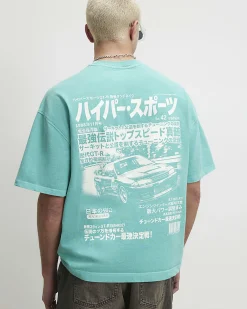 Blue Cotton Washed Japanese Car T-Shirt