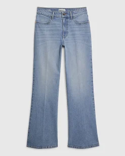 Blue Crease Front Kick Flare Jeans