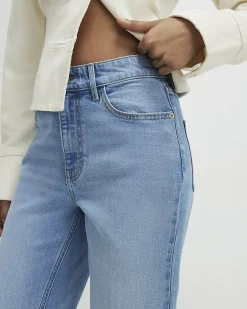 Blue Crease Front Kick Flare Jeans