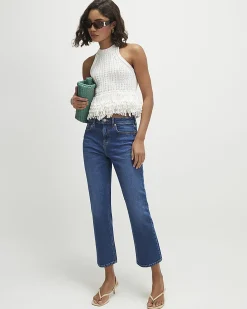 Blue Cropped Kick Flare Jeans