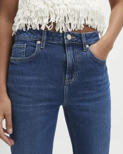 Blue Cropped Kick Flare Jeans