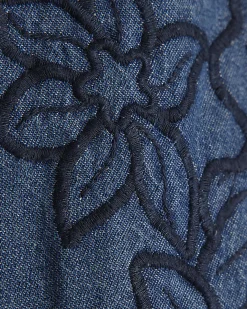Blue Cut Out Floral Relaxed Straight Jeans