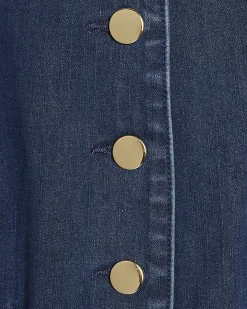 Blue Denim Button Cap Sleeve Midi Dress