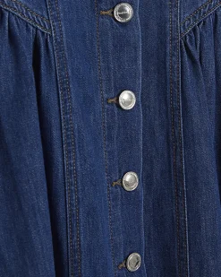 Blue Denim Button Front Midi Dress
