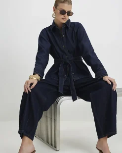 Blue Denim Cropped Trench Jacket