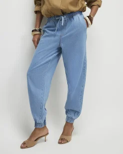 Blue Denim Cuffed Joggers