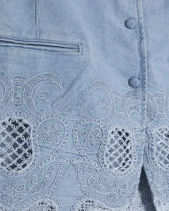 Blue Denim Cutwork Longline Waistcoat