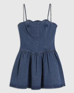 Blue Denim Diamante Strap Mini Dress