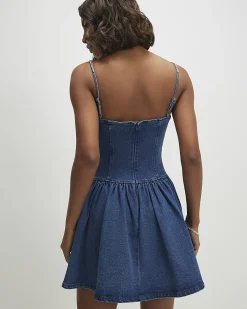Blue Denim Diamante Strap Mini Dress