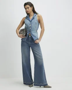 Blue Denim Elasticated Sleeveless Waistcoat