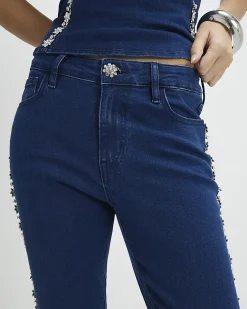 Blue Denim Embellished Bootcut Jeans