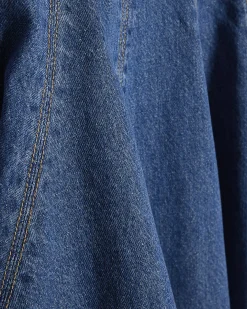 Blue Denim Long Sleeve Seamed Mini Dress