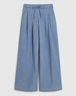 Blue Denim Look Drawstring Waist Cami Top