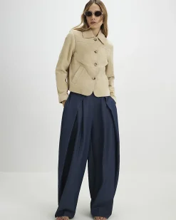 Blue Denim Look Pleated Trousers