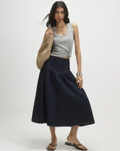 Blue Denim Midi Skirt