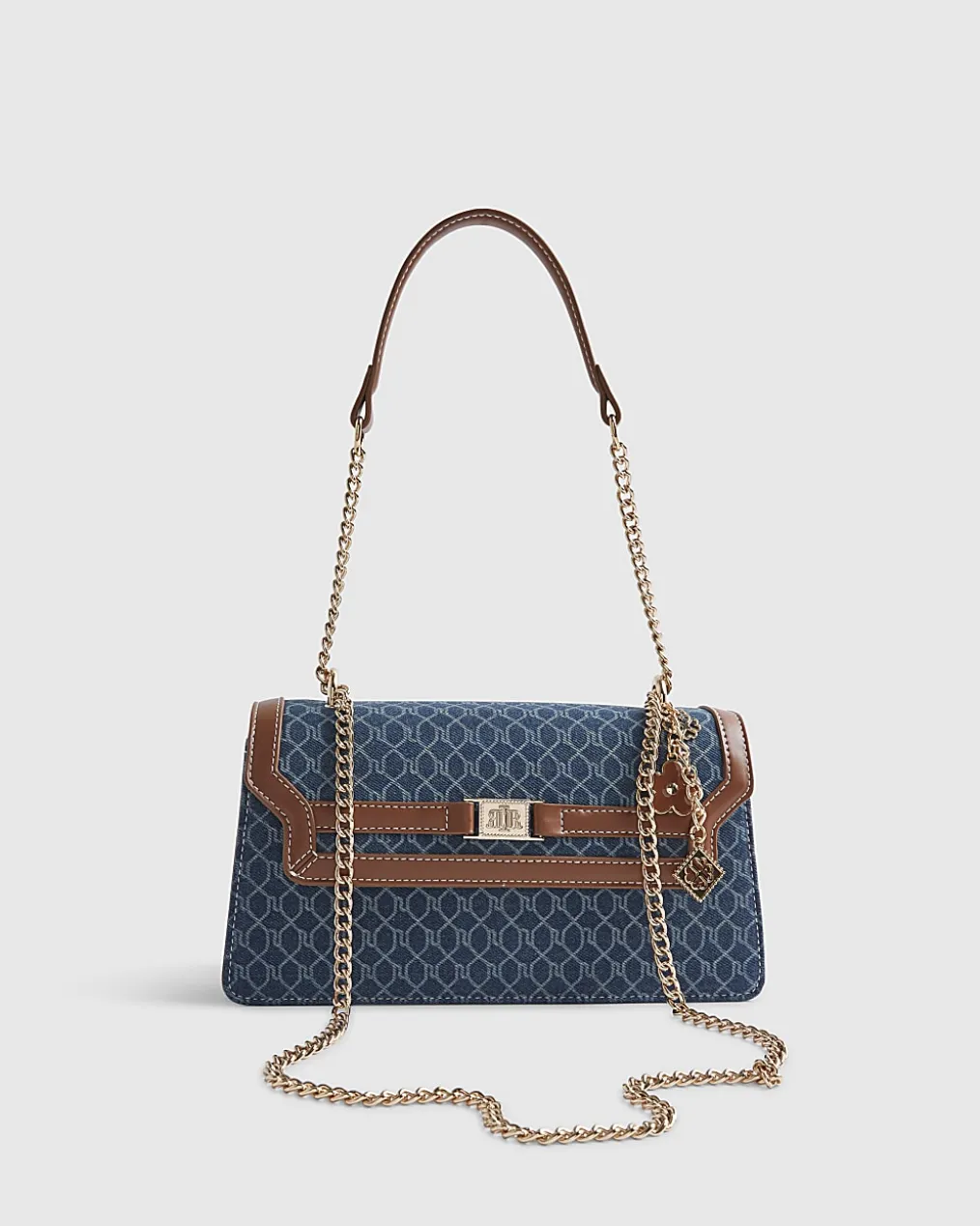 Blue Denim Monogram Print Shoulder Bag