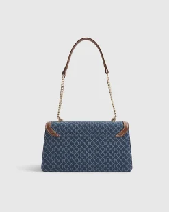 Blue Denim Monogram Print Shoulder Bag