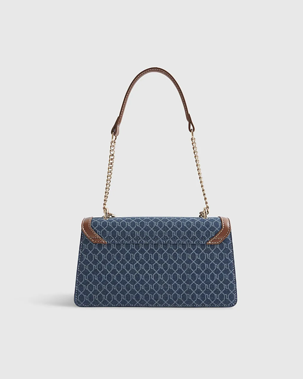 Blue Denim Monogram Print Shoulder Bag