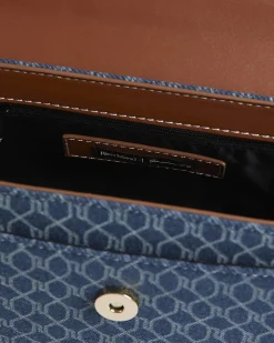 Blue Denim Monogram Print Shoulder Bag