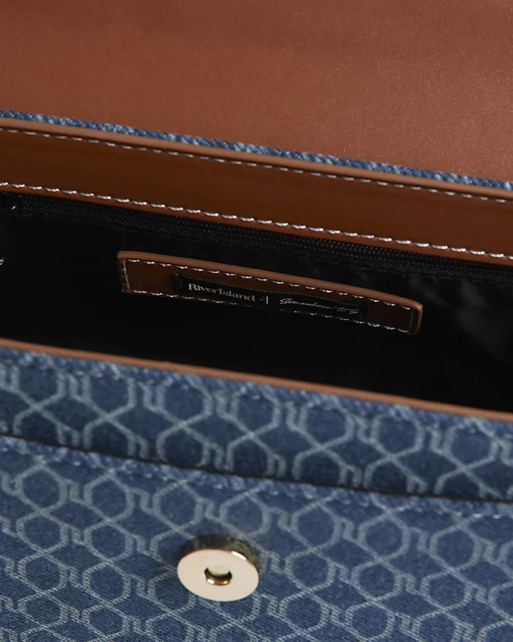 Blue Denim Monogram Print Shoulder Bag