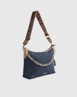 Blue Denim Monogram Print Chain Shoulder Bag