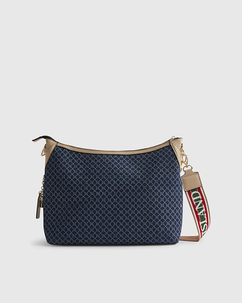 Blue Denim Monogram Print Chain Shoulder Bag