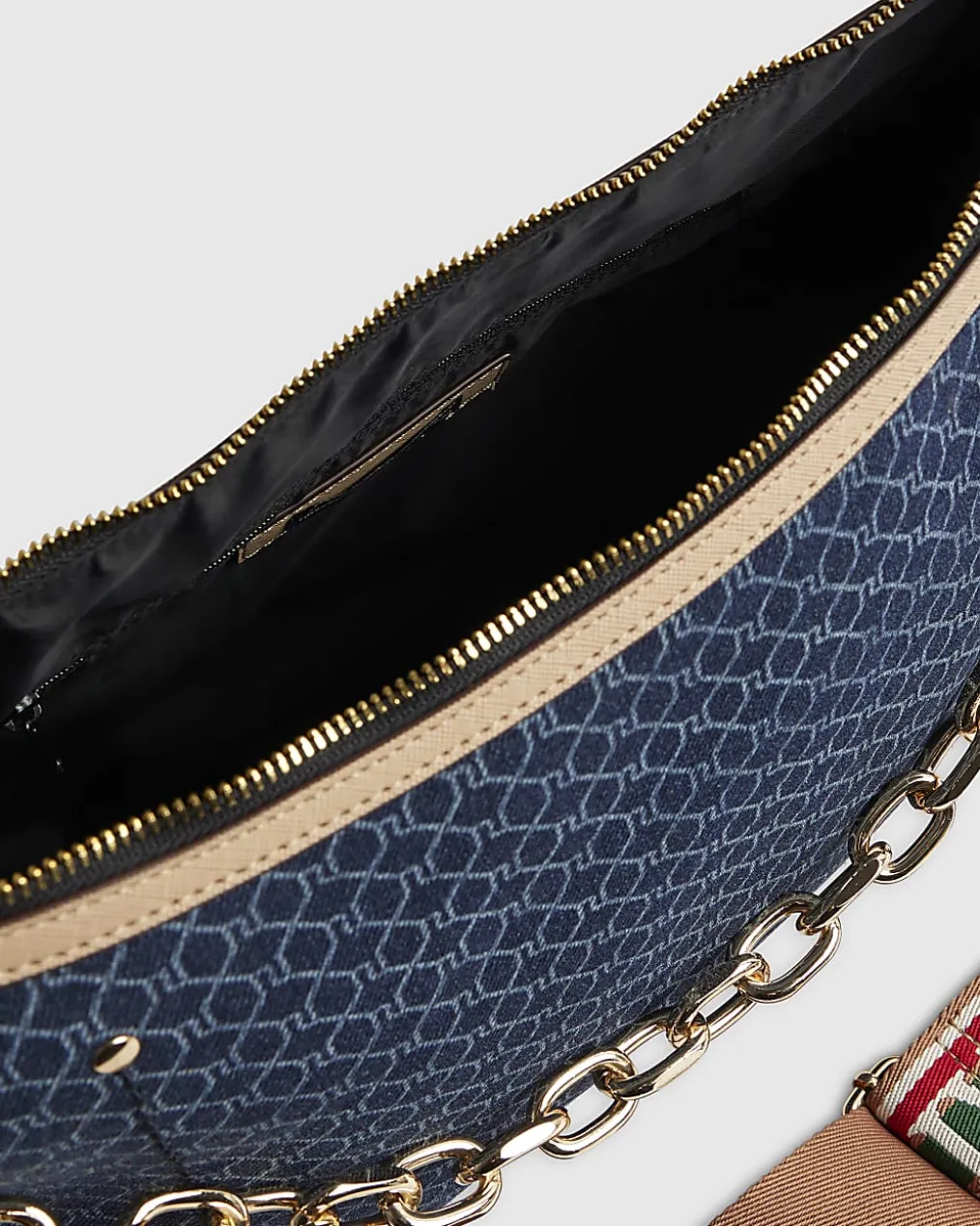 Blue Denim Monogram Print Chain Shoulder Bag