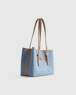 Blue Denim Monogram Print Shopper Bag