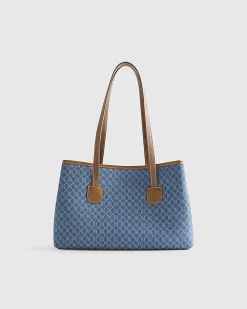Blue Denim Monogram Print Shopper Bag