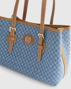 Blue Denim Monogram Print Shopper Bag