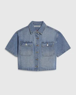 Blue Denim Pocket Front Boxy Shirt