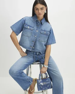 Blue Denim Pocket Front Boxy Shirt