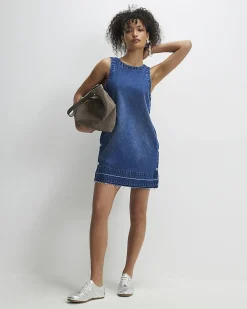 Blue Denim Popper Side Mini Swing Dress