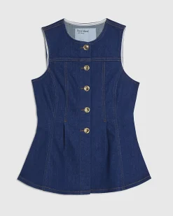 Blue Denim Sleeveless Peplum Top