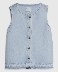 Blue Denim Sleeveless Raw Hem Top