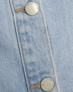 Blue Denim Sleeveless Raw Hem Top