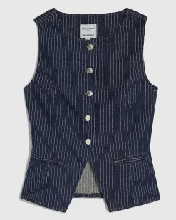 Blue Denim Striped Waistcoat