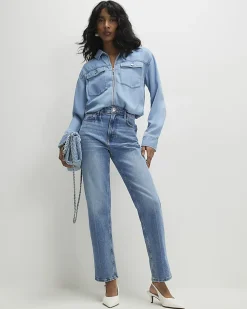 Blue Denim Tencel Bubble Hem Bomber Jacket
