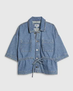 Blue Denim Tie Front Top