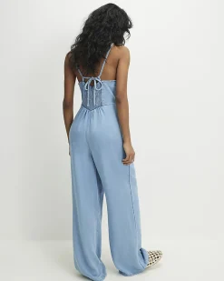 Blue Denim Wide Leg Jumpsuit