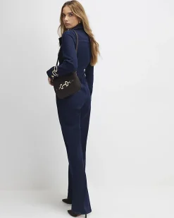 Blue Denim Wide Leg Jumpsuit
