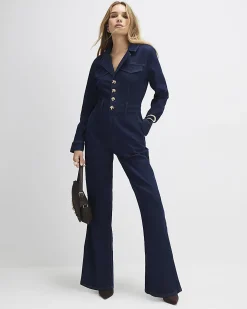 Blue Denim Wide Leg Jumpsuit