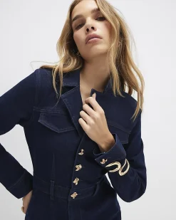 Blue Denim Wide Leg Jumpsuit