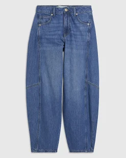 Blue Elastic Back Soft Barrel Leg Jeans