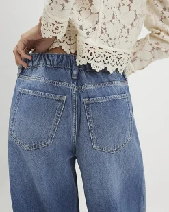 Blue Elasticated Back Wide Leg Jeans