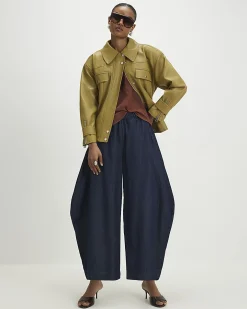 Blue Elasticated Horseshoe Barrel Leg Jeans